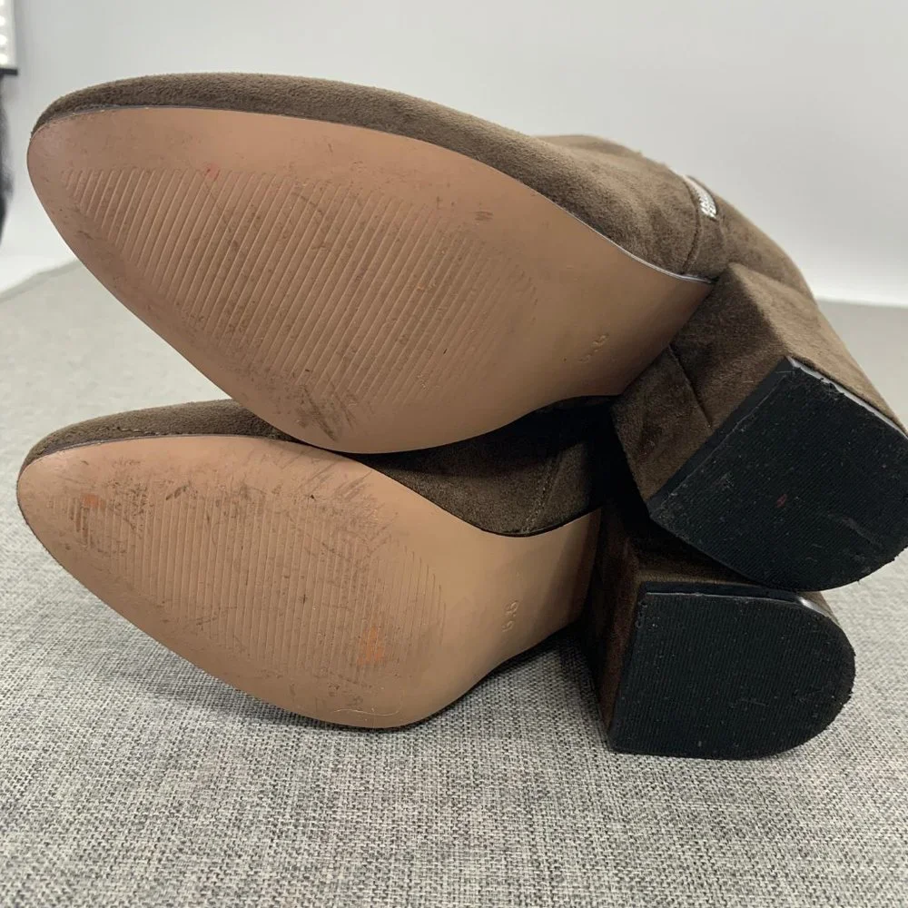 Shoe Dazzle Over The Knee Sexy Suede‎ Boots Brown Zipper Block 3.25